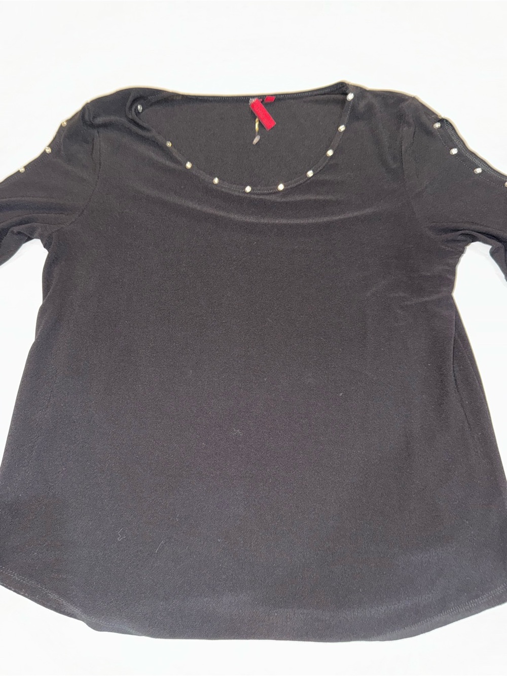 Women's Black Stud-Trim Short Sleeve Top